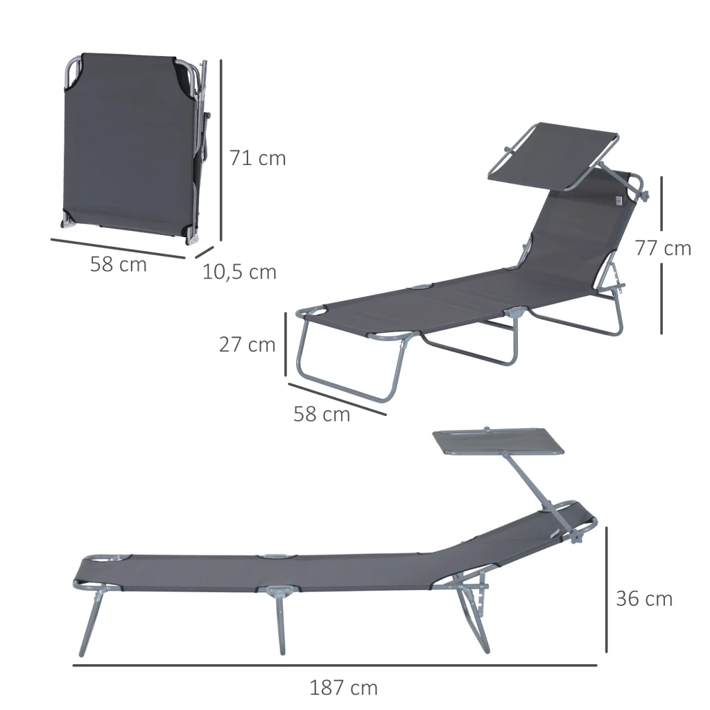 Lettino comfort con protezione solare 4 posizioni di carico 120kg 6 colori grigi - Image 3