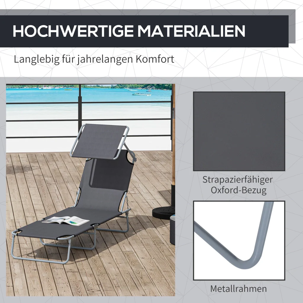 Lettino comfort con protezione solare 4 posizioni di carico 120kg 6 colori grigi - Image 7