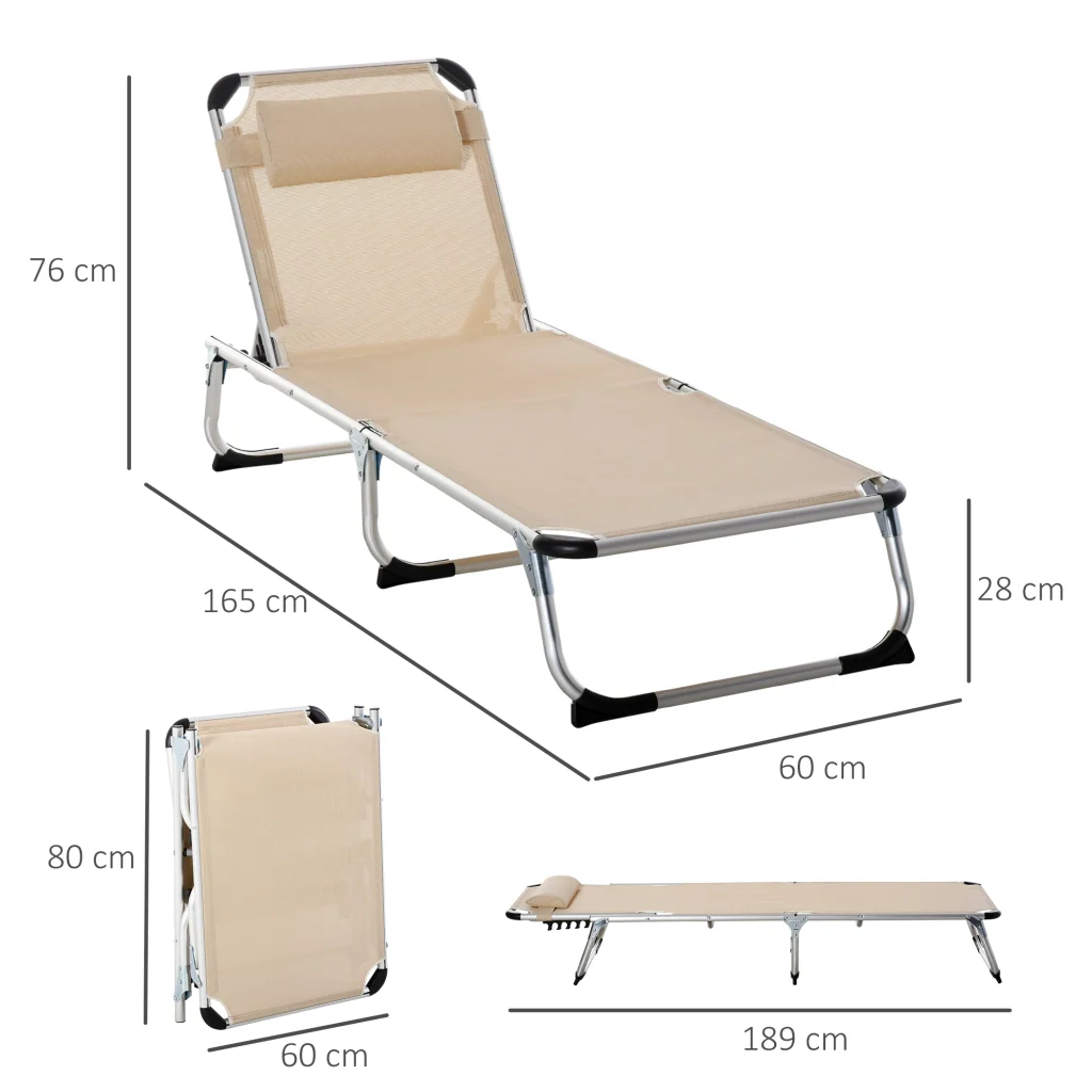 Lettino ergonomico in alluminio a 4 posizioni cuscino comfort 120kg beige - Image 3