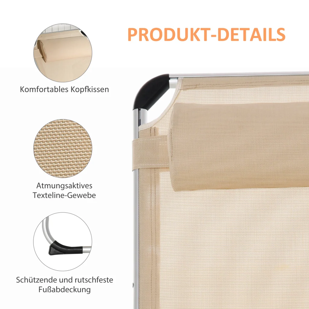 Lettino ergonomico in alluminio a 4 posizioni cuscino comfort 120kg beige - Image 4