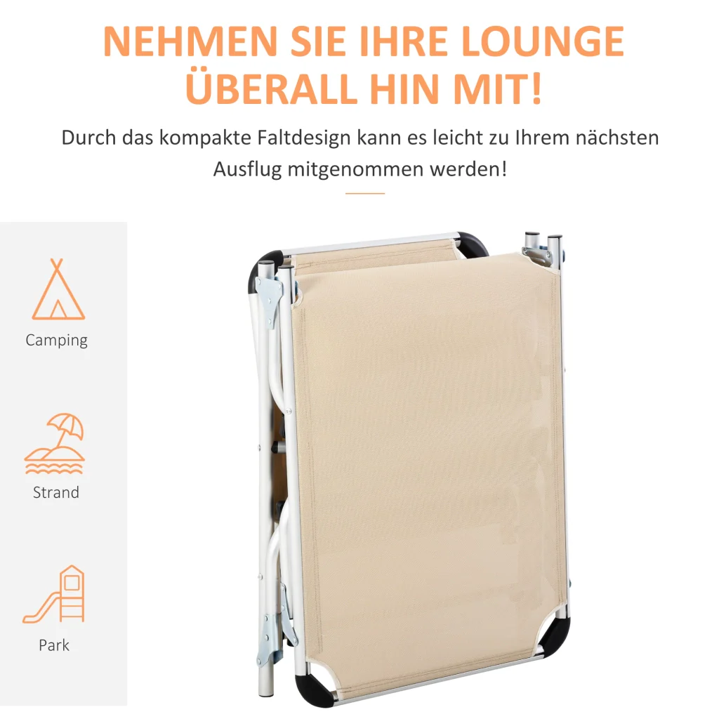 Lettino ergonomico in alluminio a 4 posizioni cuscino comfort 120kg beige - Image 6