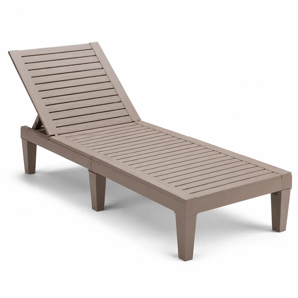 Lettino Relax Da Esterno Con Schienale Regolabile 5 Posizioni In Polipropilene Effetto Legno Per Piscina Spa Giardino E Patio 190 x 57.5 x 29 Cm Marrone