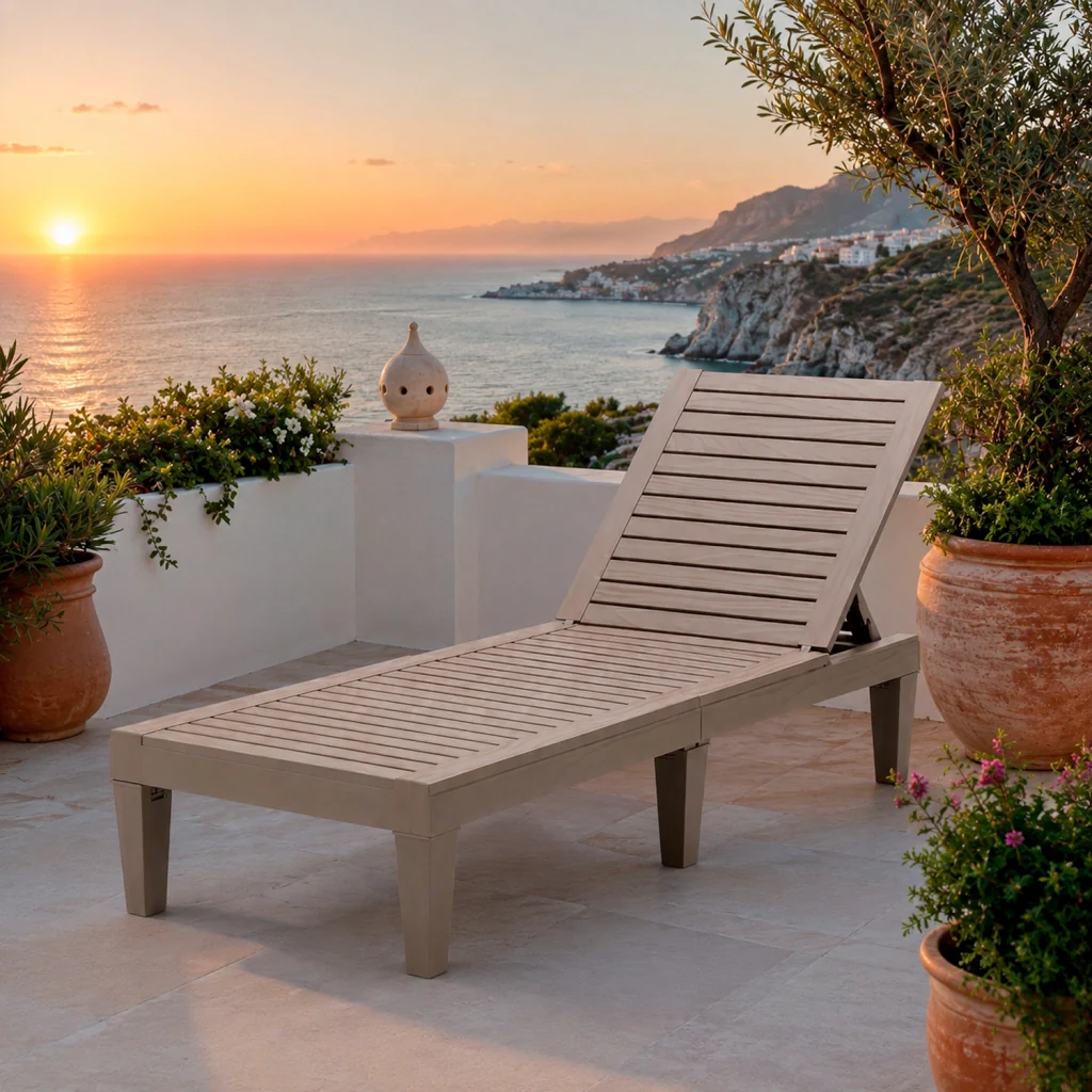 Lettino Relax Da Esterno Con Schienale Regolabile 5 Posizioni In Polipropilene Effetto Legno Per Piscina Spa Giardino E Patio 190 x 57.5 x 29 Cm Marrone - Image 2