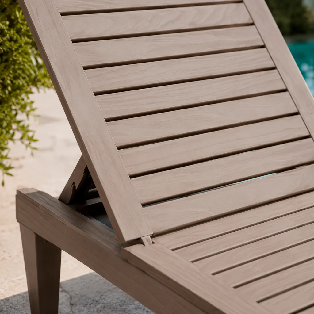 Lettino Relax Da Esterno Con Schienale Regolabile 5 Posizioni In Polipropilene Effetto Legno Per Piscina Spa Giardino E Patio 190 x 57.5 x 29 Cm Marrone - Image 3