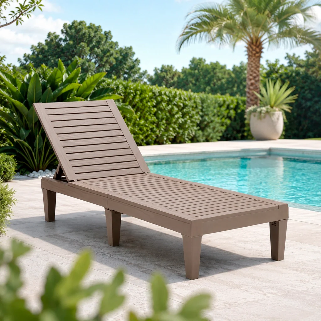 Lettino Relax Da Esterno Con Schienale Regolabile 5 Posizioni In Polipropilene Effetto Legno Per Piscina Spa Giardino E Patio 190 x 57.5 x 29 Cm Marrone - Image 5