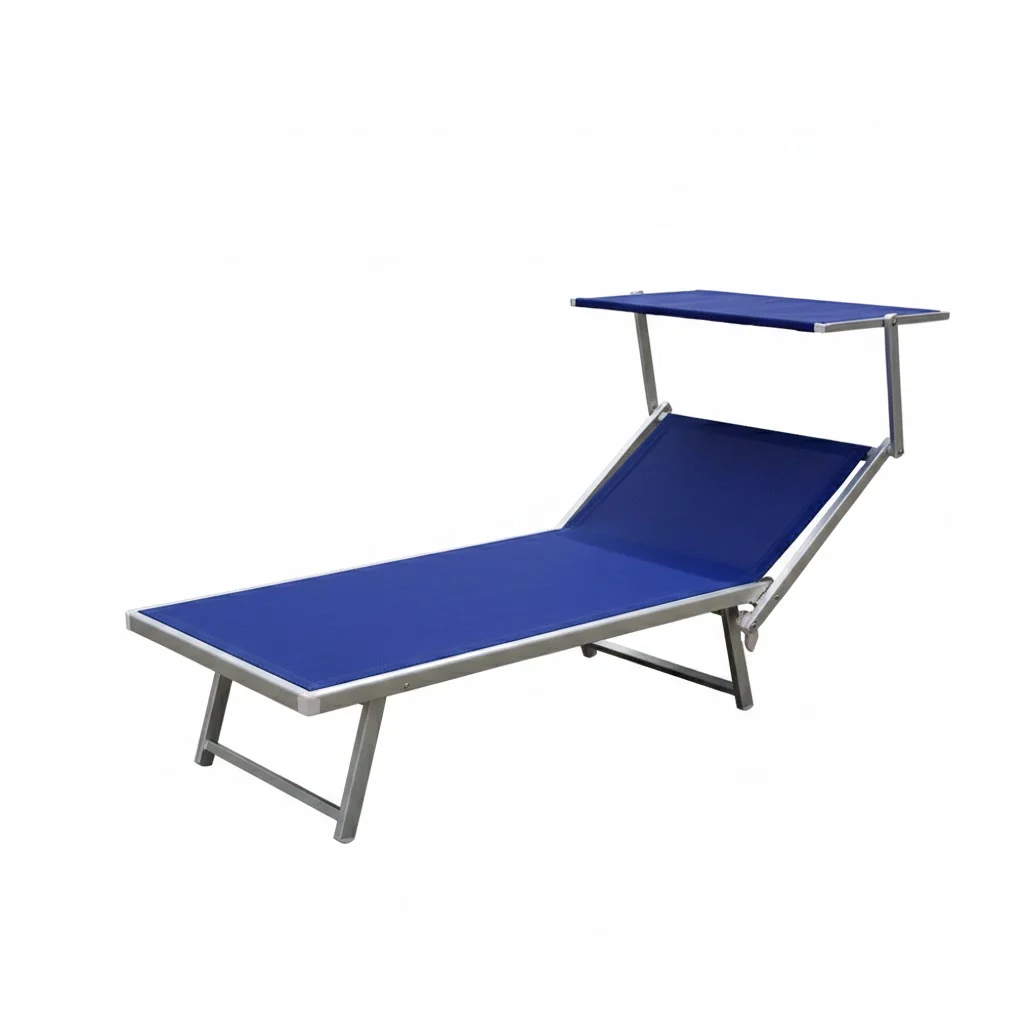 LETTINO SPIAGGIA CON PARASOLE 'ATRANI' telo colore blu- 2 pezzi  - LIF