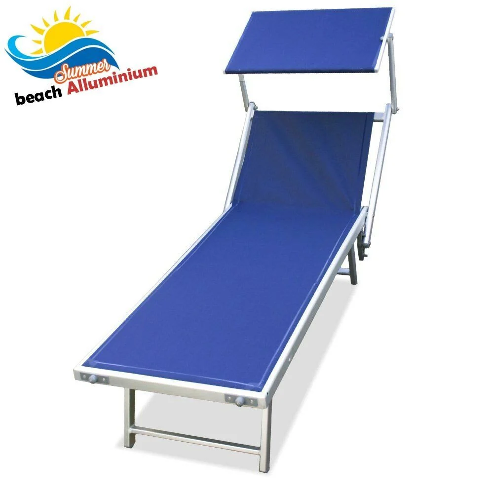 Lettino Spiaggia Prendisole in Alluminio Brandina con Prendisole LIDO BLU Mare - Image 3