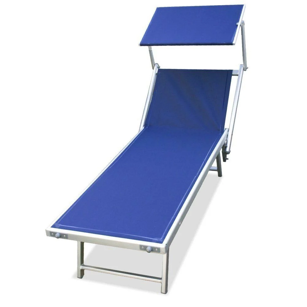 Lettino Spiaggia Prendisole in Alluminio Brandina con Prendisole LIDO BLU Mare - Image 4