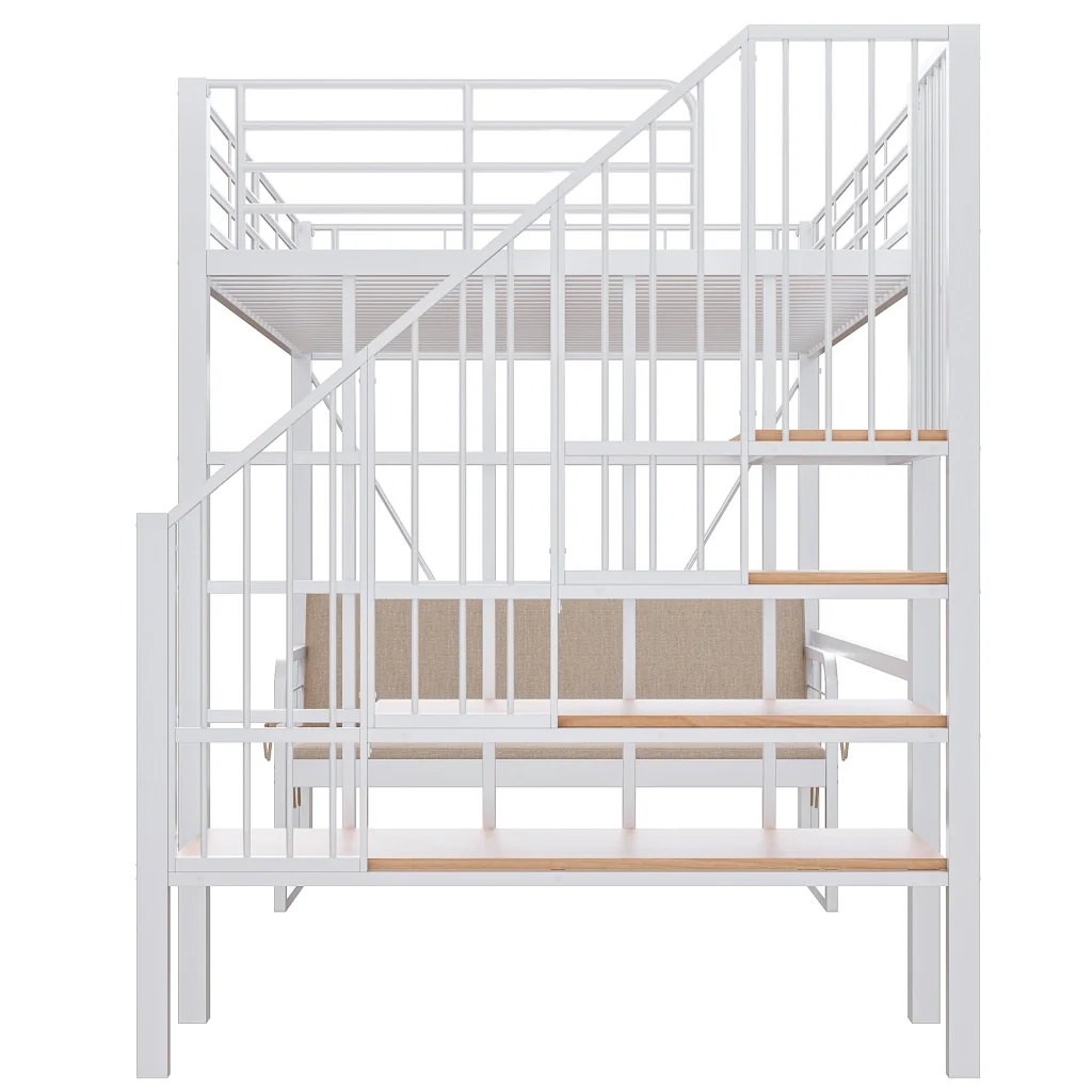 Letto a castello in metallo bianco 140 x 200 cm letto a soppalco divano imbottito deposito e scale di sicurezza - Image 10