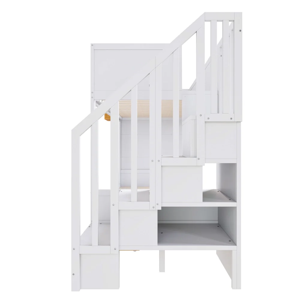 Letto a castello per bambini 90 x 200 cm bianco legno massiccio di pino cassetti scale di sicurezza scrivania e motivo a stella - Image 8
