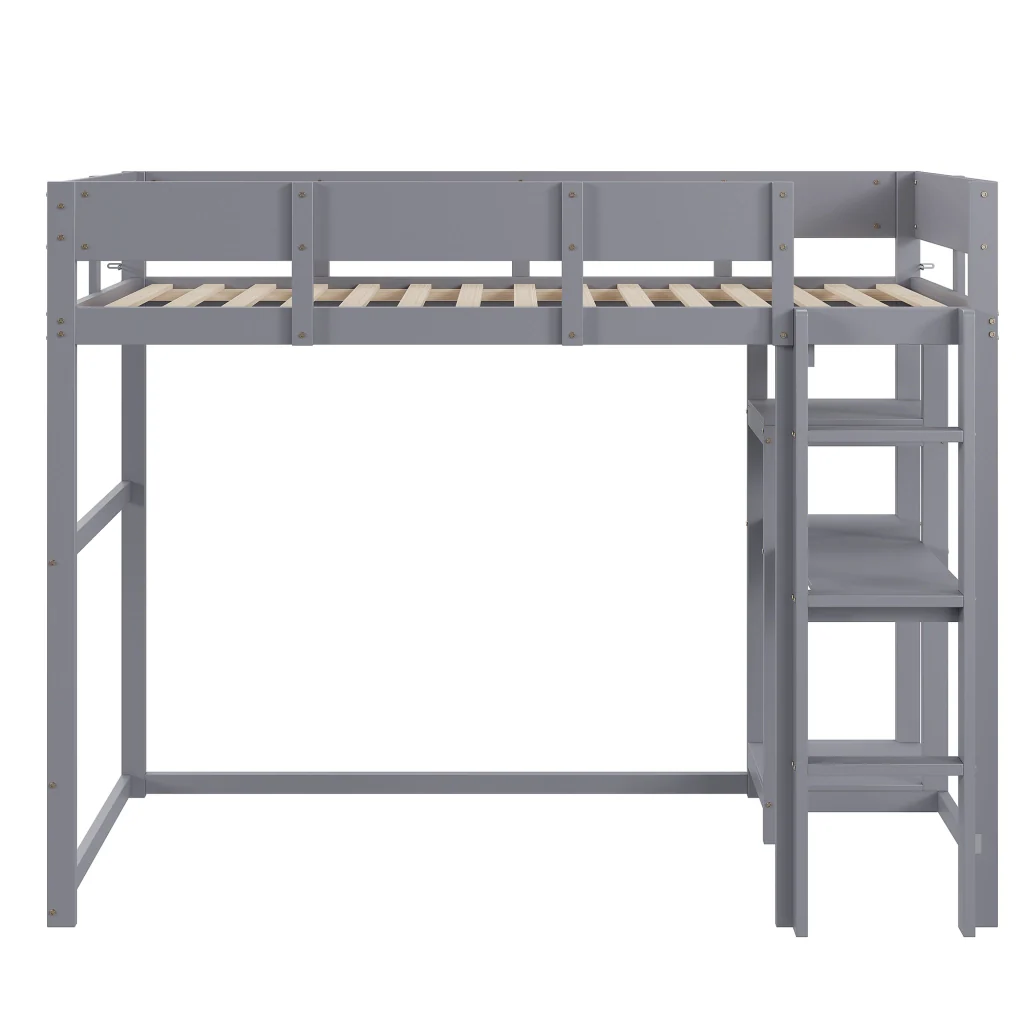 Letto a soppalco 90 x 200 cm grigio legno di pino massiccio struttura a listelle per bambini e adolescenti - Image 10