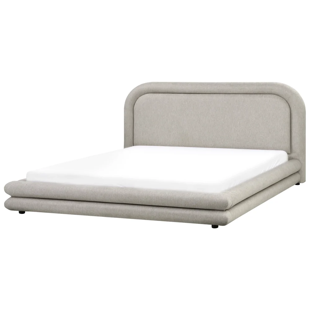 Letto ad acqua imbottito in tessuto con gambe nere con testiera e rete a doghe mobili da camera taupe 180 x 200 cm