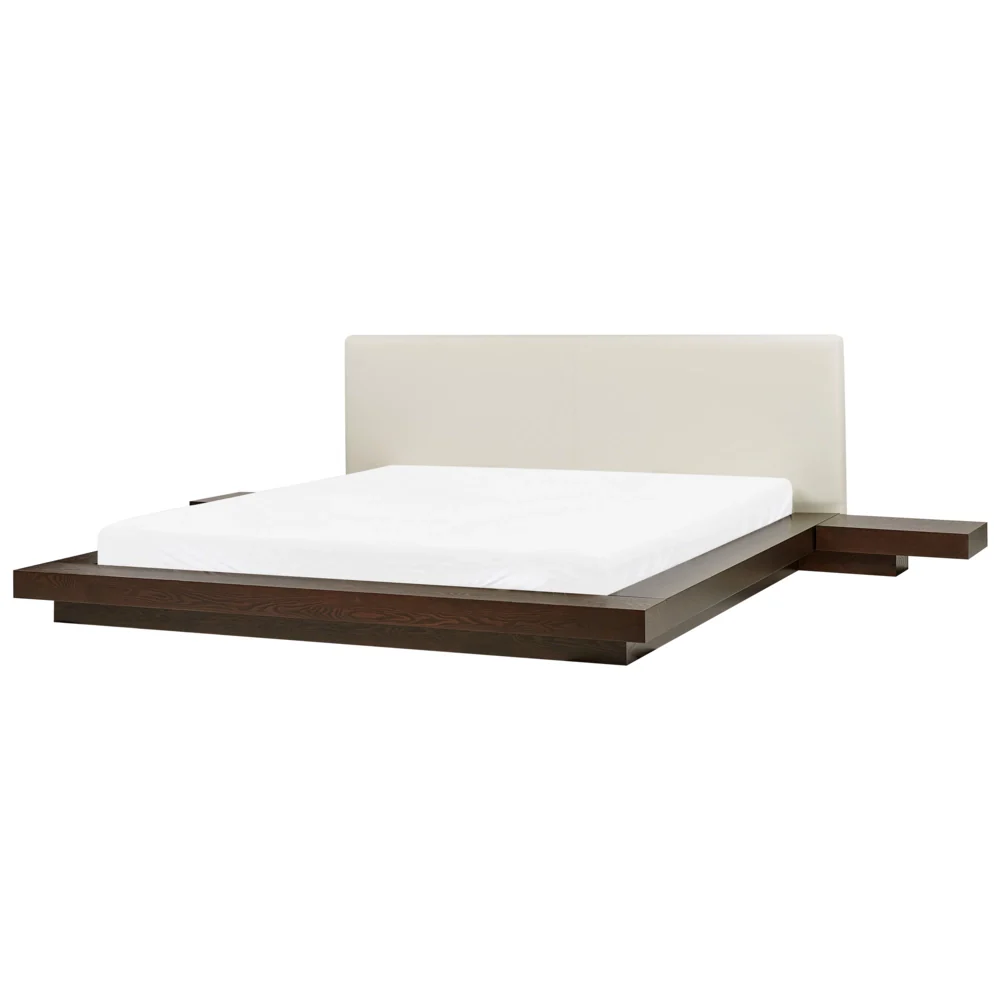Letto ad acqua in stile giapponese in legno di frassino scuro 180 x 200 cm Testata in legno MDF con materasso in ecopelle - Image 4