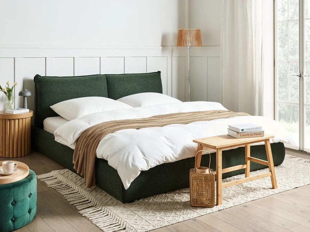 Letto ad acqua moderno imbottito in tessuto 180 x 20 cm con materasso Verde scuro Camera da letto in stile moderno - Image 2