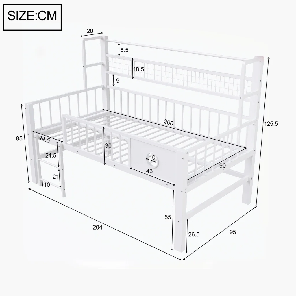 Letto basso per bambini 90*200cm bianco struttura metallica deposito ideale per bambini e giovani - Image 4