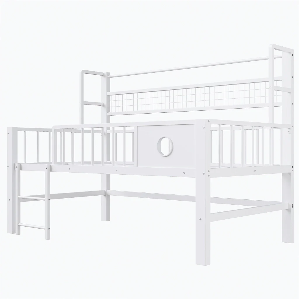 Letto basso per bambini 90*200cm bianco struttura metallica deposito ideale per bambini e giovani - Image 5