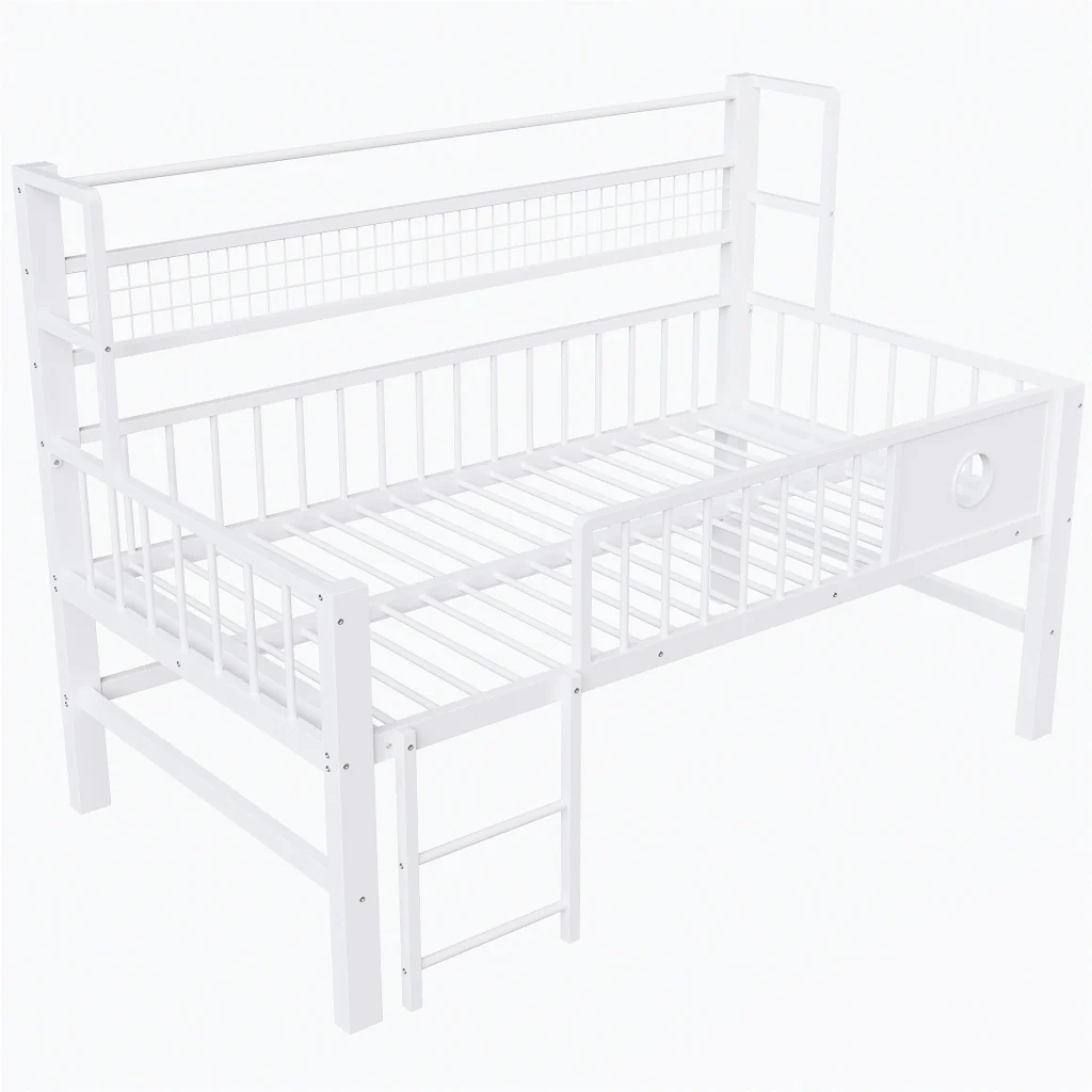 Letto basso per bambini 90*200cm bianco struttura metallica deposito ideale per bambini e giovani - Image 7