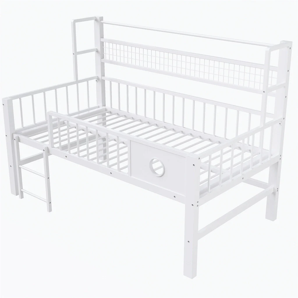 Letto basso per bambini 90*200cm bianco struttura metallica deposito ideale per bambini e giovani - Image 8
