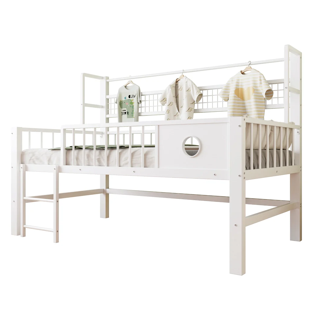 Letto basso per bambini 90*200cm bianco struttura metallica deposito ideale per bambini e giovani - Image 9