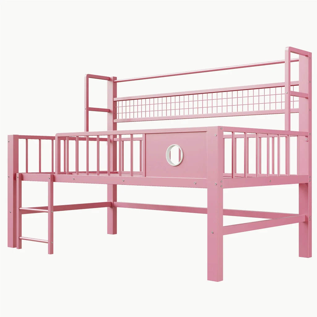 Letto basso per bambini 90*200cm rosa struttura metallica spazio di stoccaggio per bambini e adolescenti - Image 4