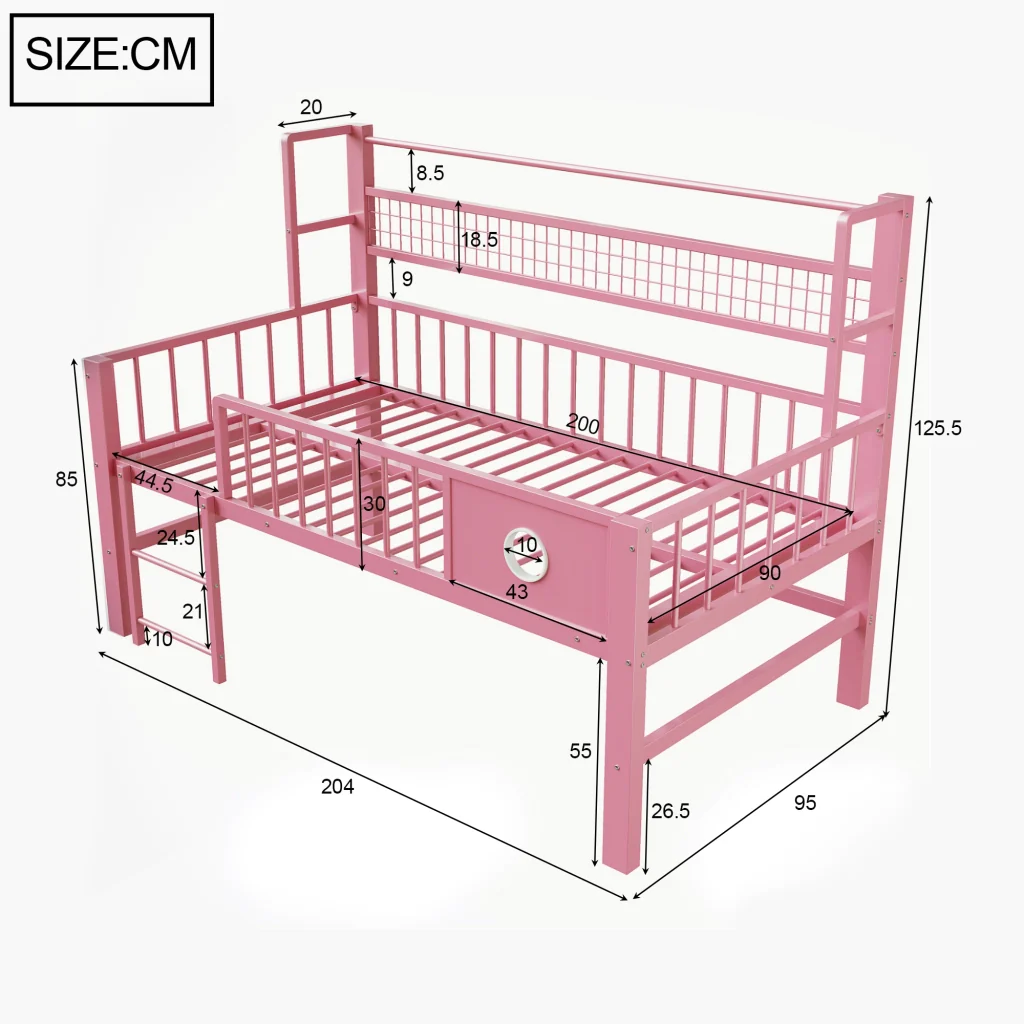 Letto basso per bambini 90*200cm rosa struttura metallica spazio di stoccaggio per bambini e adolescenti - Image 7