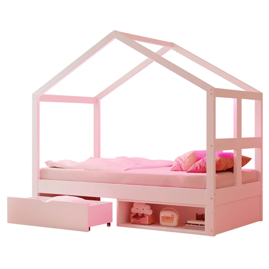 Letto bianco in legno 90×190 cm cassetti armadietto per scarpe telaio a stecche a LED multicolore letto singolo per giovani - Image 6