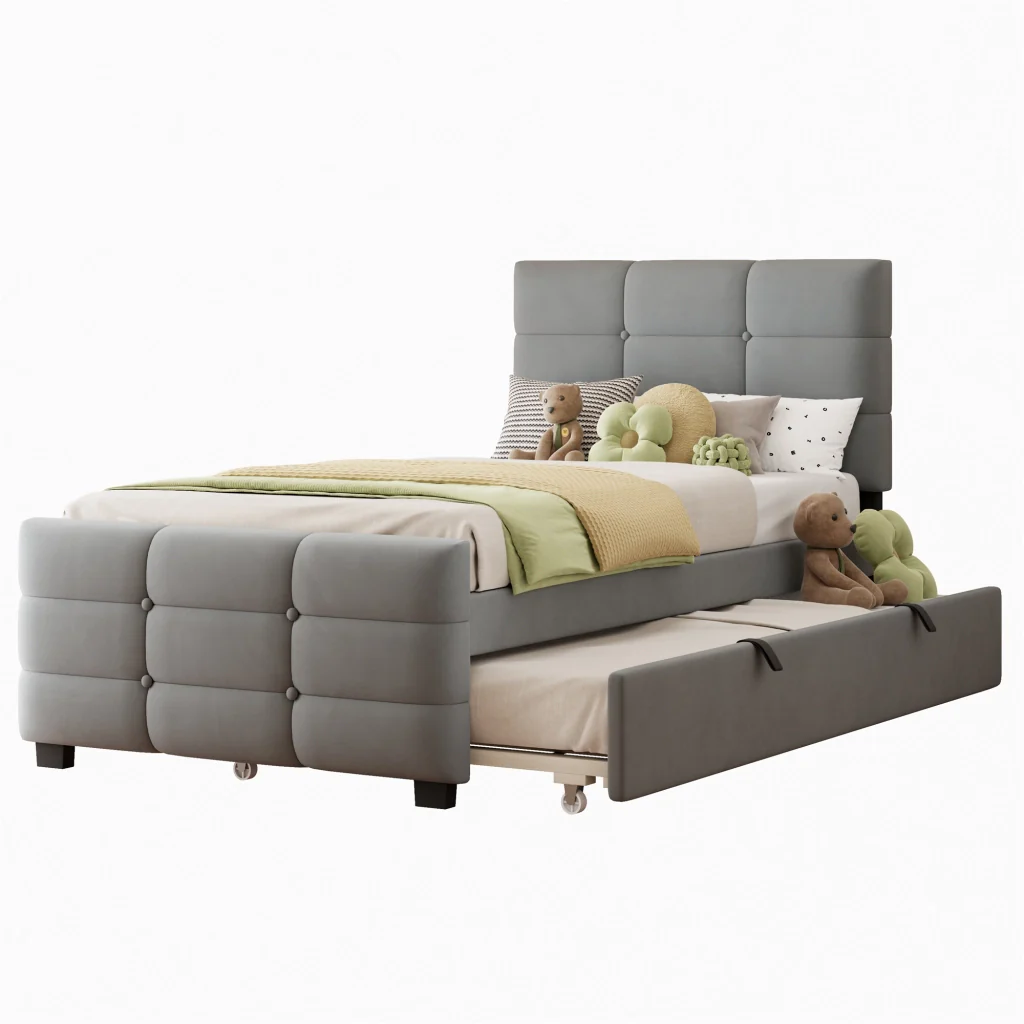 Letto imbottito 90 x 190 cm grigio velluto compatibile con la pelle letto extra per bambini giovani e ospiti - Image 10