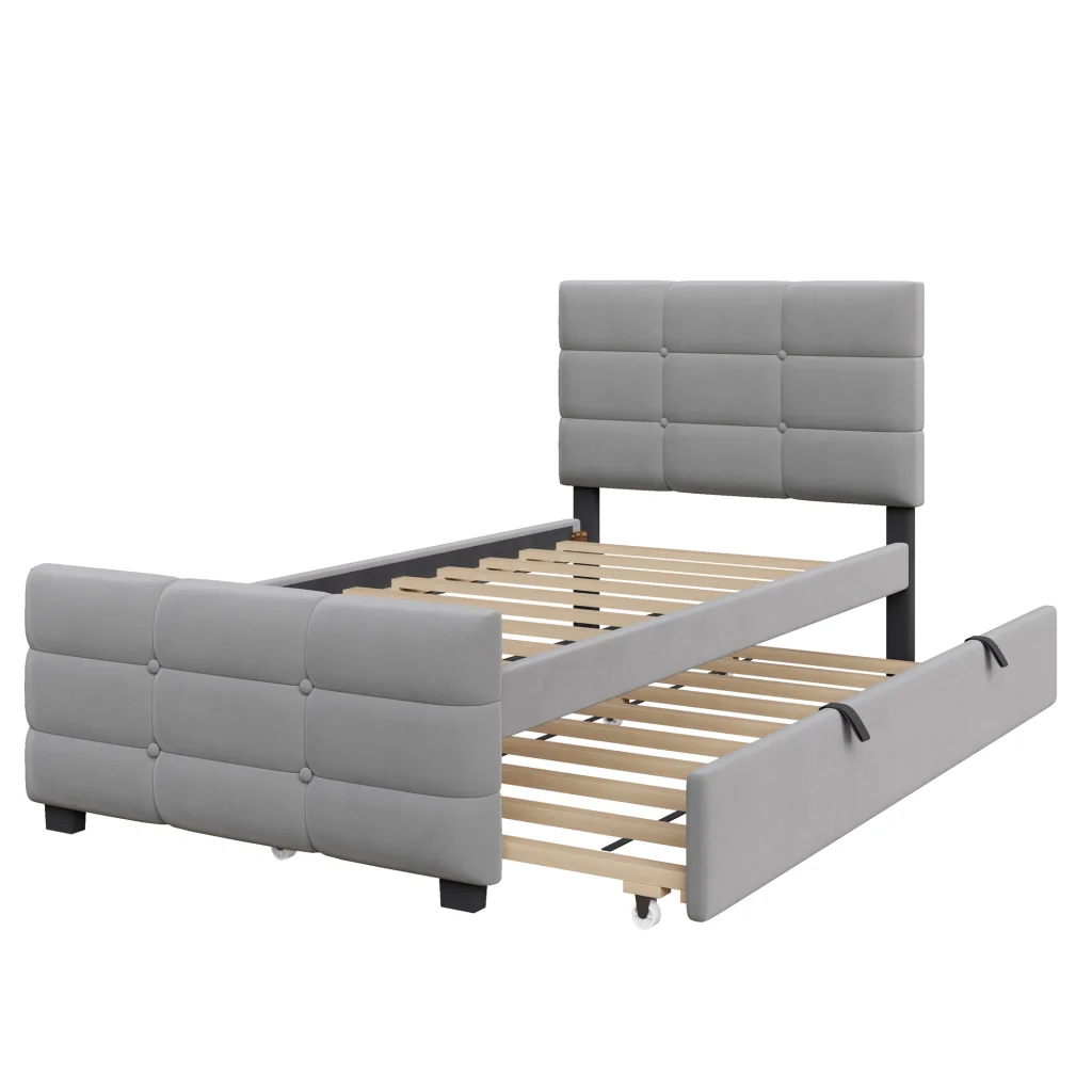 Letto imbottito 90 x 190 cm grigio velluto compatibile con la pelle letto extra per bambini giovani e ospiti - Image 9