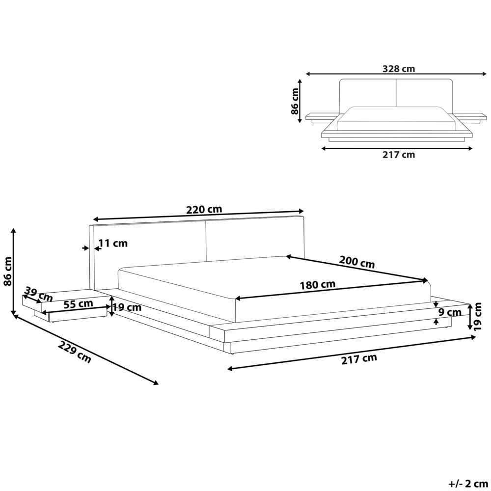 Letto in stile giapponese in frassino scuro 180 x 200 cm testata in legno impiallacciato MDF testata in pelliccia sintetica - Image 4