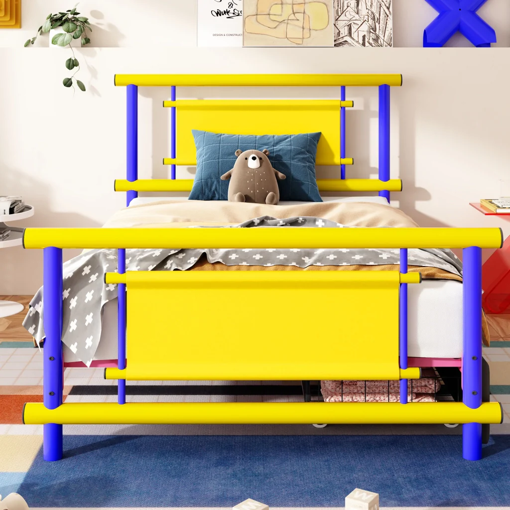 Letto in metallo per bambini 90*200 con cassetti struttura in acciaio letto a piattaforma per bambini che risparmia spazio - Image 3