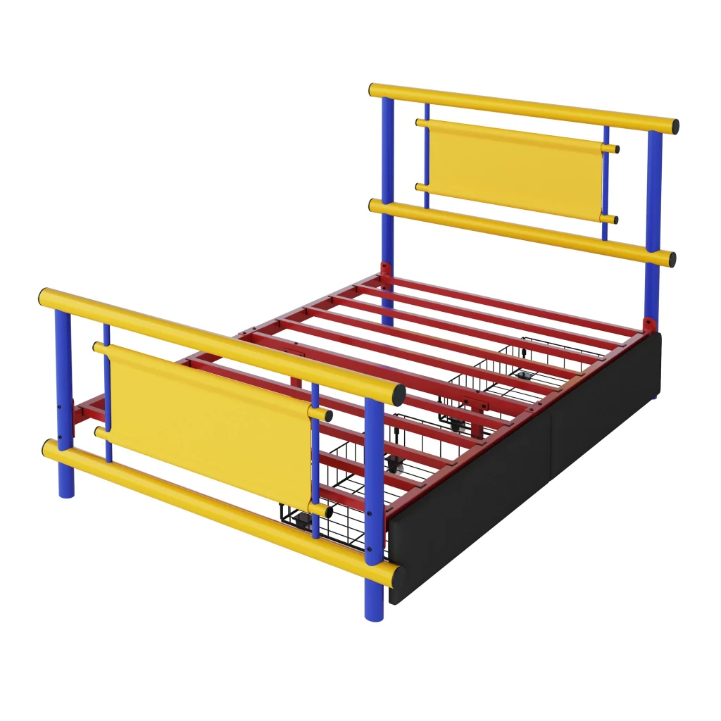 Letto in metallo per bambini 90*200 con cassetti struttura in acciaio letto a piattaforma per bambini che risparmia spazio - Image 4