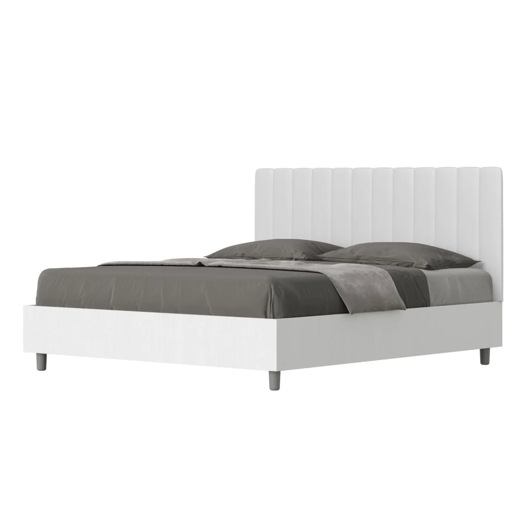 Letto matrimoniale contenitore 160x190 bianco frassino testata similpelle bianco Kaia