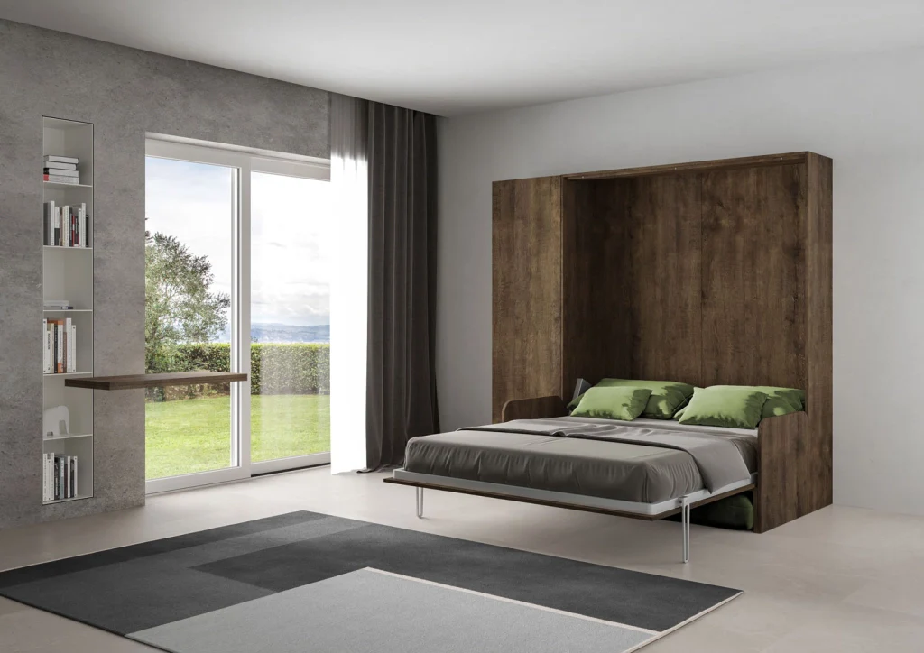 Letto Matrimoniale A Scomparsa 160 Kentaro Con Divano E Colonna Noce e Verde - Image 3