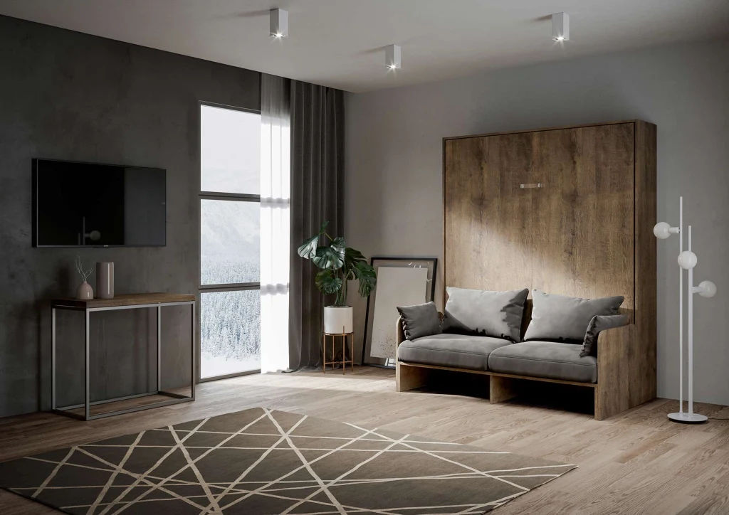 Letto Matrimoniale a Scomparsa Salvaspazio con Sofà Kentaro H210 cm Marrone - Image 2