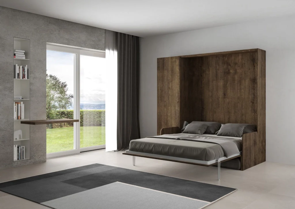 Letto Matrimoniale a Scomparsa Salvaspazio con Sofà Kentaro H210 cm Marrone - Image 3
