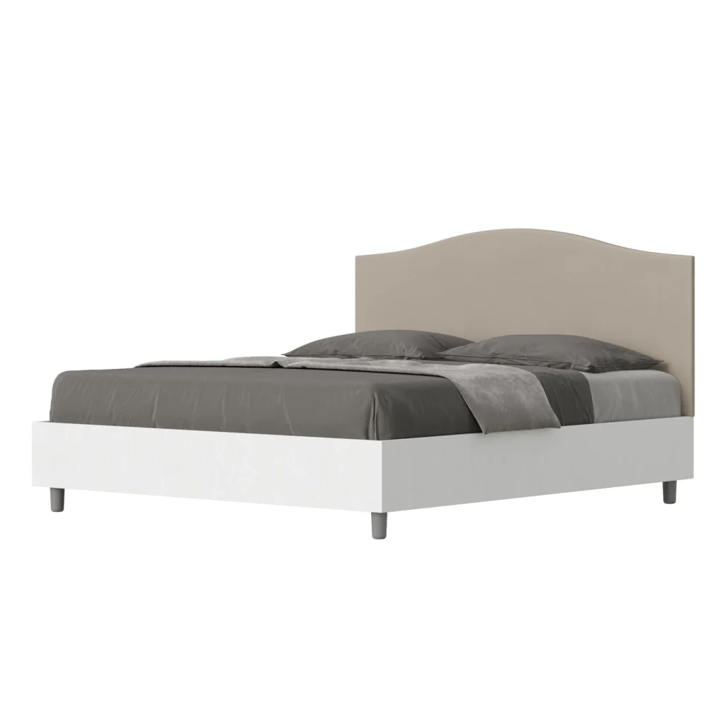 Letto matrimoniale contenitore doppia alzata 160x190 bianco frassino testata similpelle tortora Grace