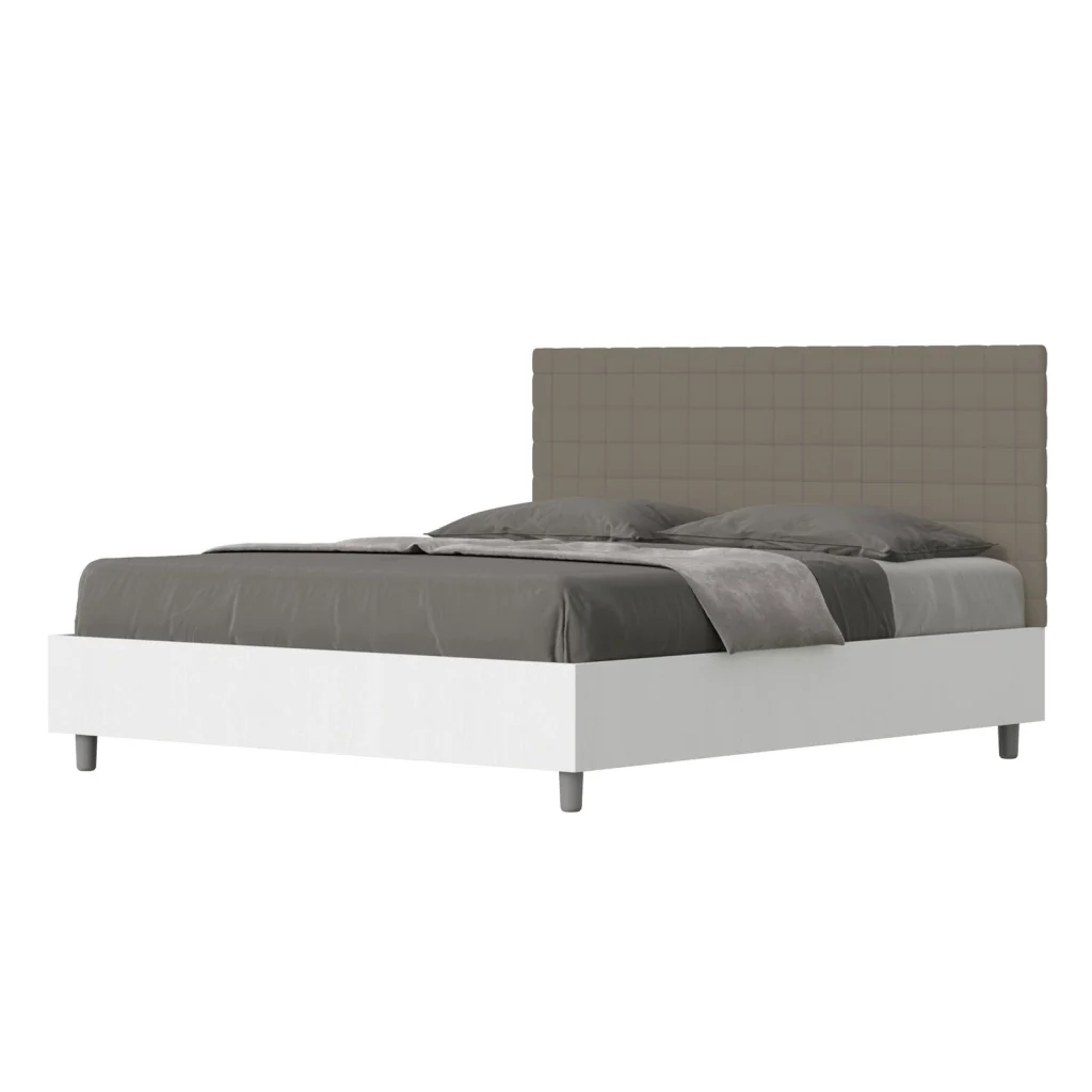 Letto matrimoniale contenitore doppia alzata 160x200 bianco frassino testata similpelle cappuccino Burmy