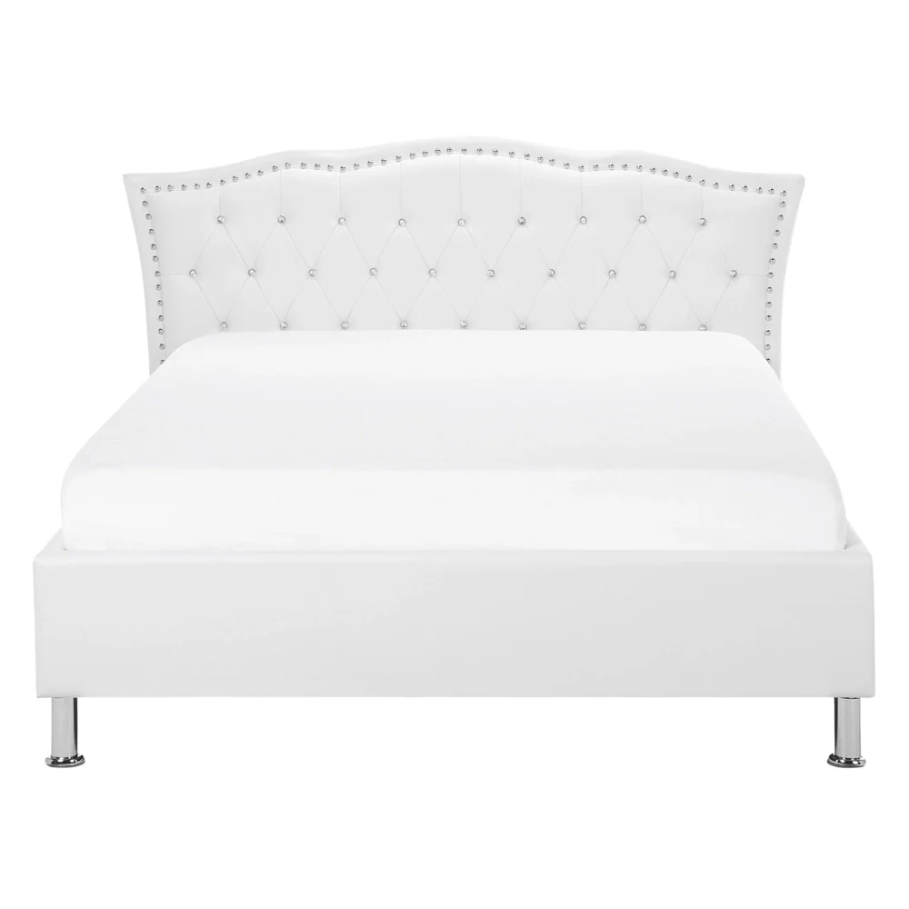 Letto matrimoniale in ecopelle bianca 140 x 200 cm 6 struttura imbottita con rifiniture per la testa dei chiodi con contenitore - Image 2