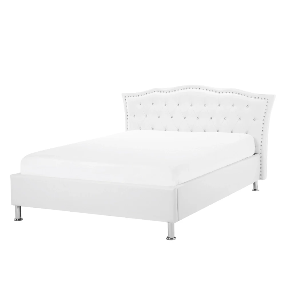 Letto matrimoniale in ecopelle bianca 140 x 200 cm 6 struttura imbottita con rifiniture per la testa dei chiodi con contenitore - Image 5