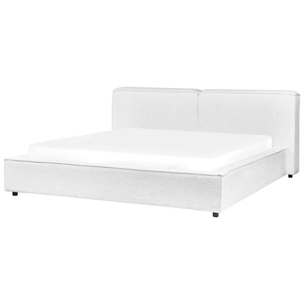 Letto matrimoniale in tessuto bouclè bianco con struttura a doghe 180 x 200 cm stile classico camera da letto - Image 2