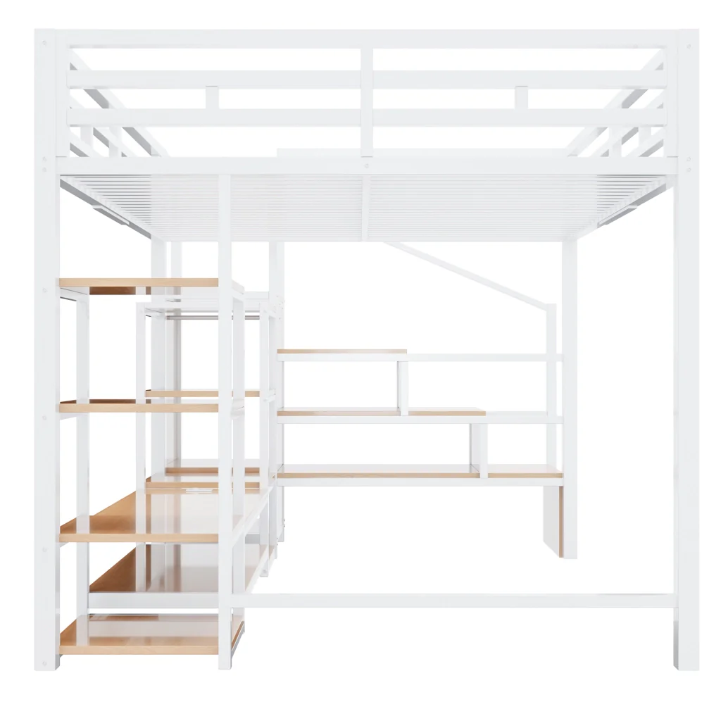 Letto mezzanino bianco 140x200 mobile TV presa a presa scala di sicurezza combinazione metallo-legno letto a castello - Image 7