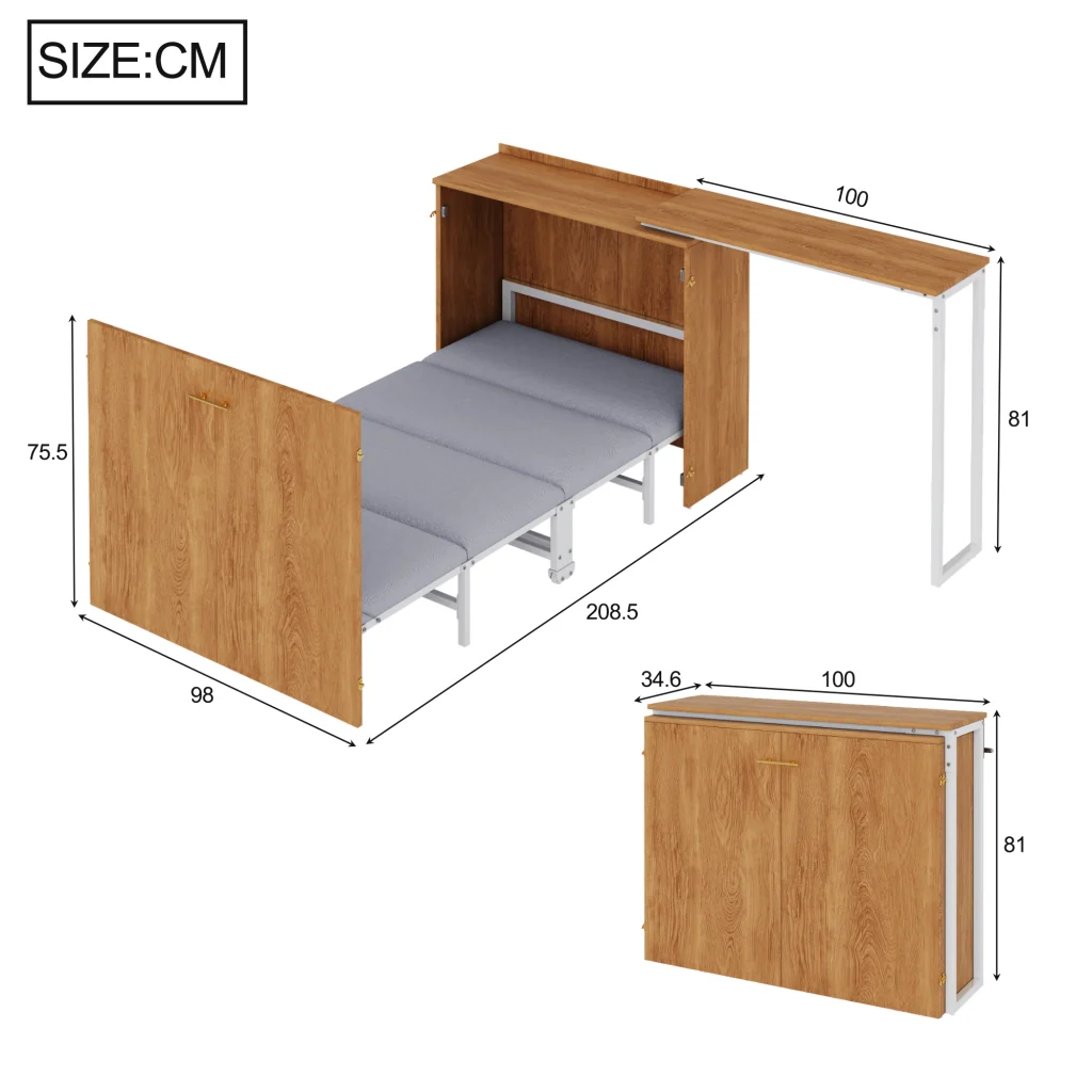 Letto pieghevole Murphy con scrivania e materasso girevole ruote risparmio spazio per camere da letto piccole e ufficio - Image 10