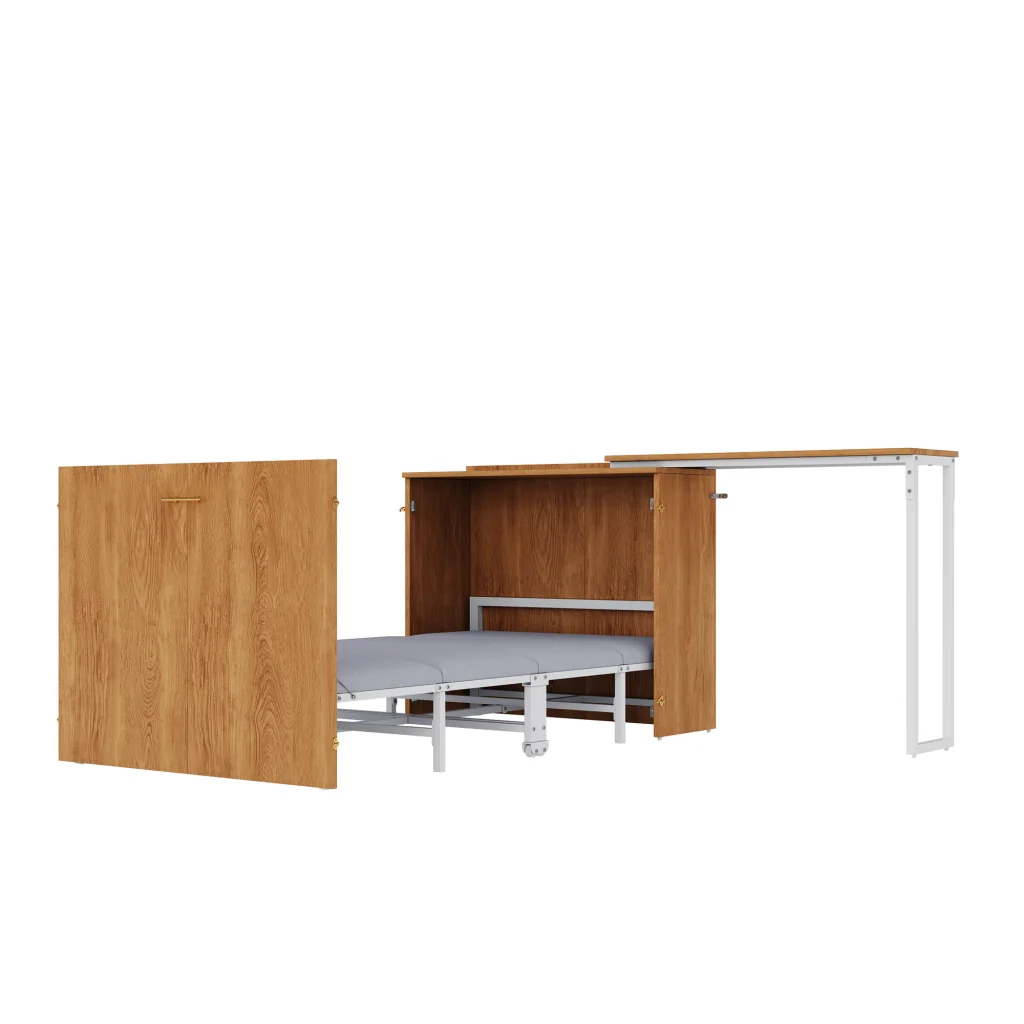 Letto pieghevole Murphy con scrivania e materasso girevole ruote risparmio spazio per camere da letto piccole e ufficio - Image 6
