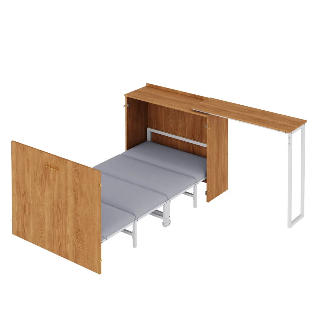 Letto pieghevole Murphy con scrivania e materasso girevole ruote risparmio spazio per camere da letto piccole e ufficio - Image 8