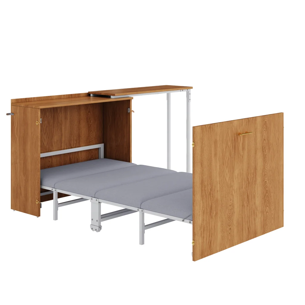 Letto pieghevole Murphy con scrivania e materasso girevole ruote risparmio spazio per camere da letto piccole e ufficio - Image 9