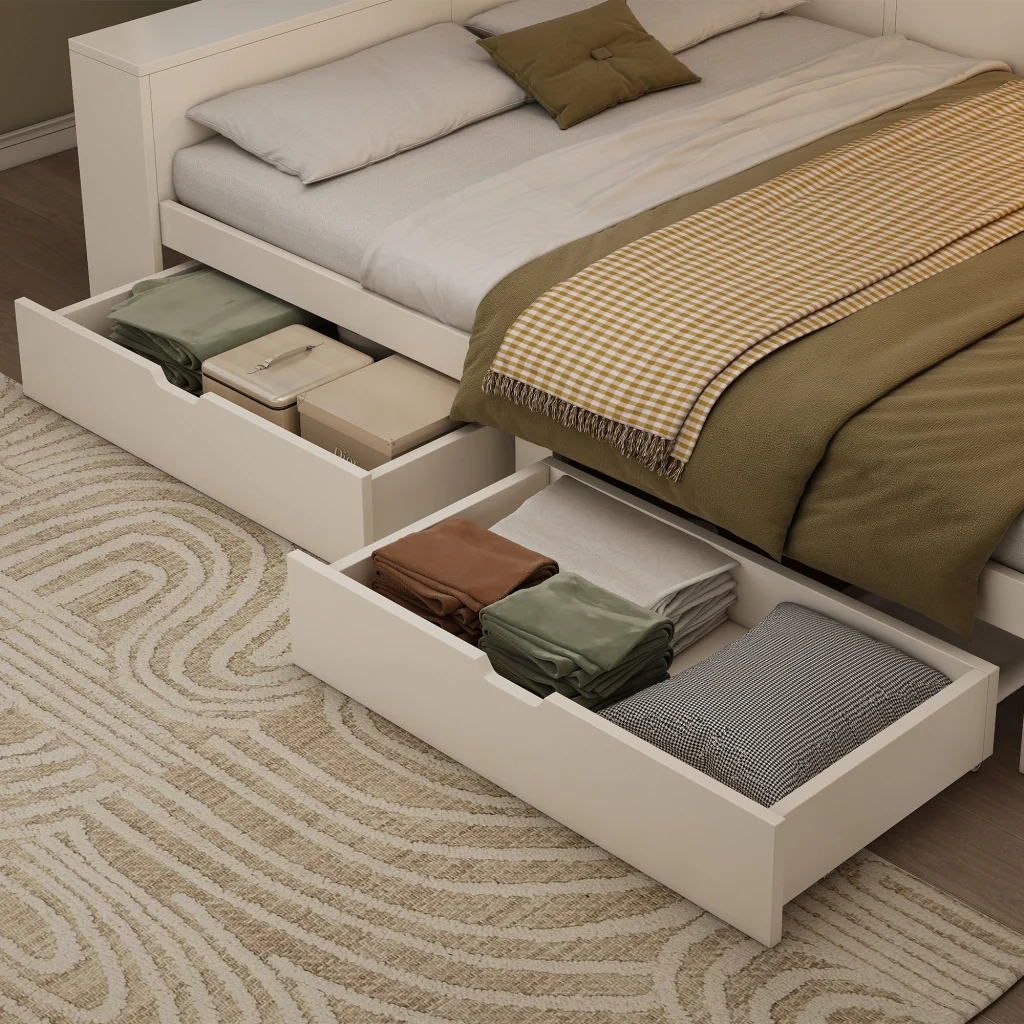 Letto riportabile 140x200 cm bianco con cassetti porte doppie e USB/USB-C letti in legno riservati a matrimonio e a giovani (senza materasso) - Image 9