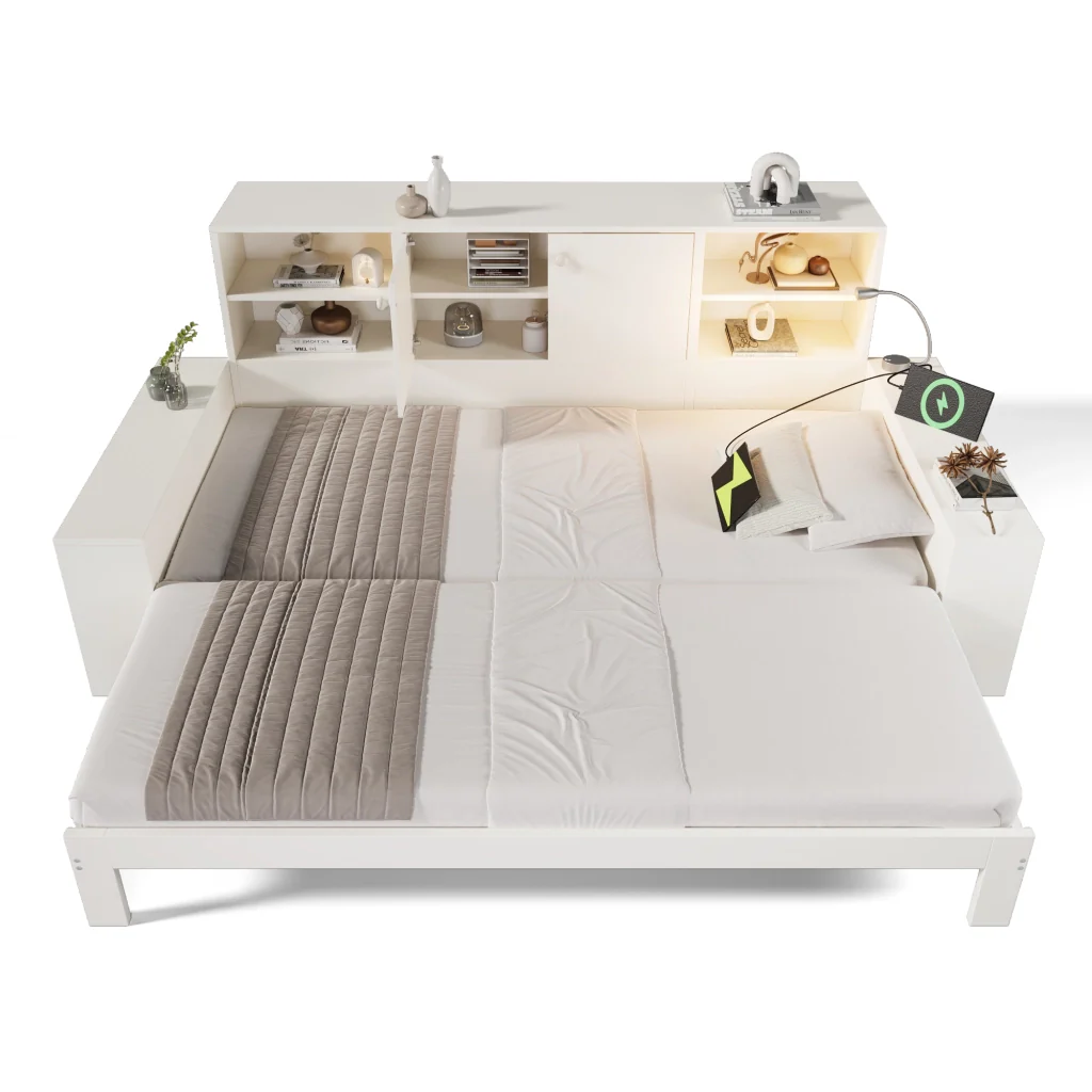 Letto riportabile 90x200 cm bianco con letto retrattile porte doppie e USB/USB-C letto in legno riservato sia per matrimoniali che per giovani (senza materasso) - Image 6