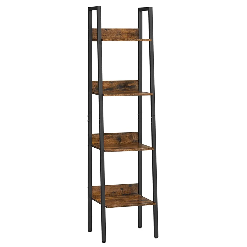 Libreria a 4 ripiani mobile contenitore indipendente per soggiorno camera da letto cucina struttura in acciaio facile da montare stile industriale 140 cm marrone rustico e nero 12_0003498