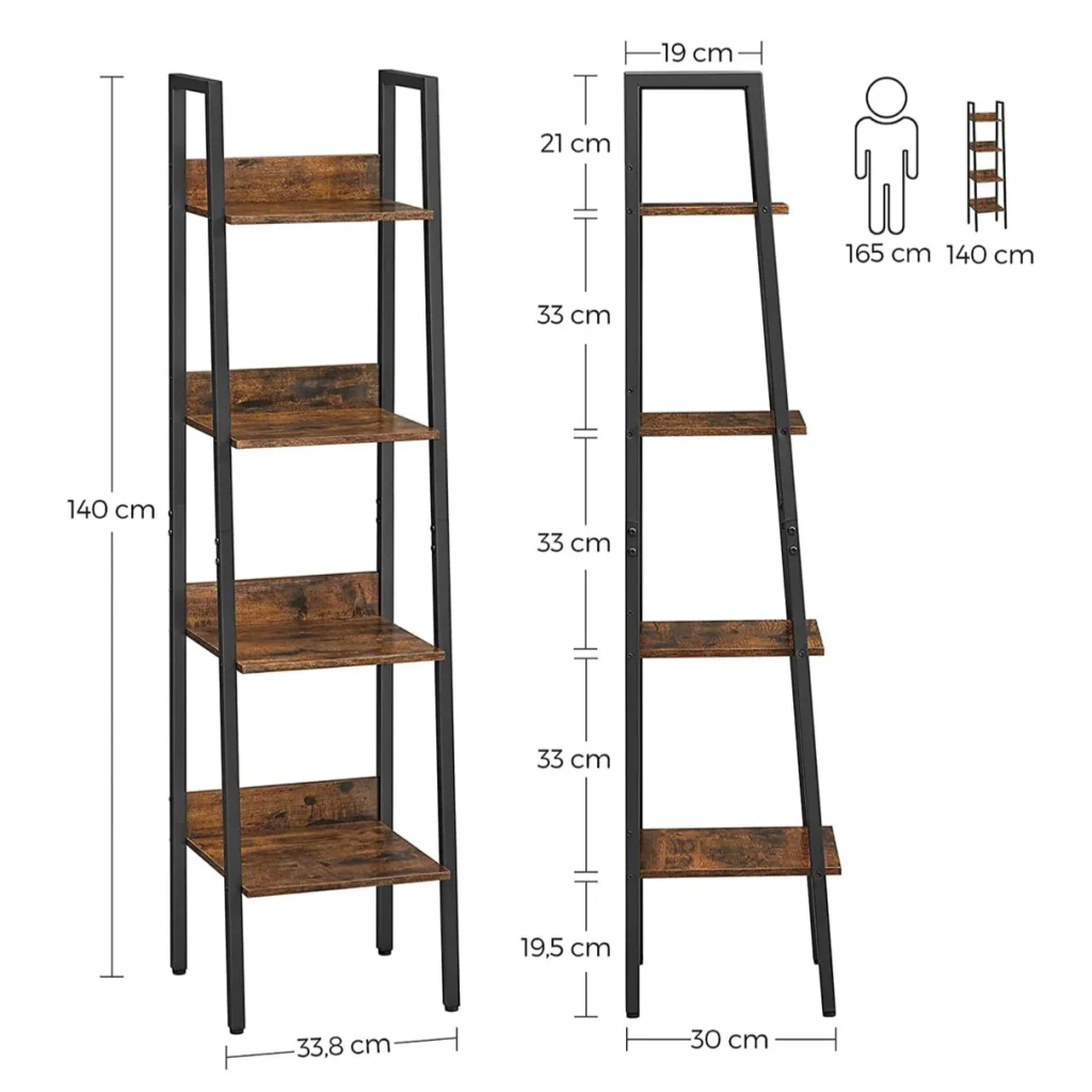 Libreria a 4 ripiani mobile contenitore indipendente per soggiorno camera da letto cucina struttura in acciaio facile da montare stile industriale 140 cm marrone rustico e nero 12_0003498 - Image 2