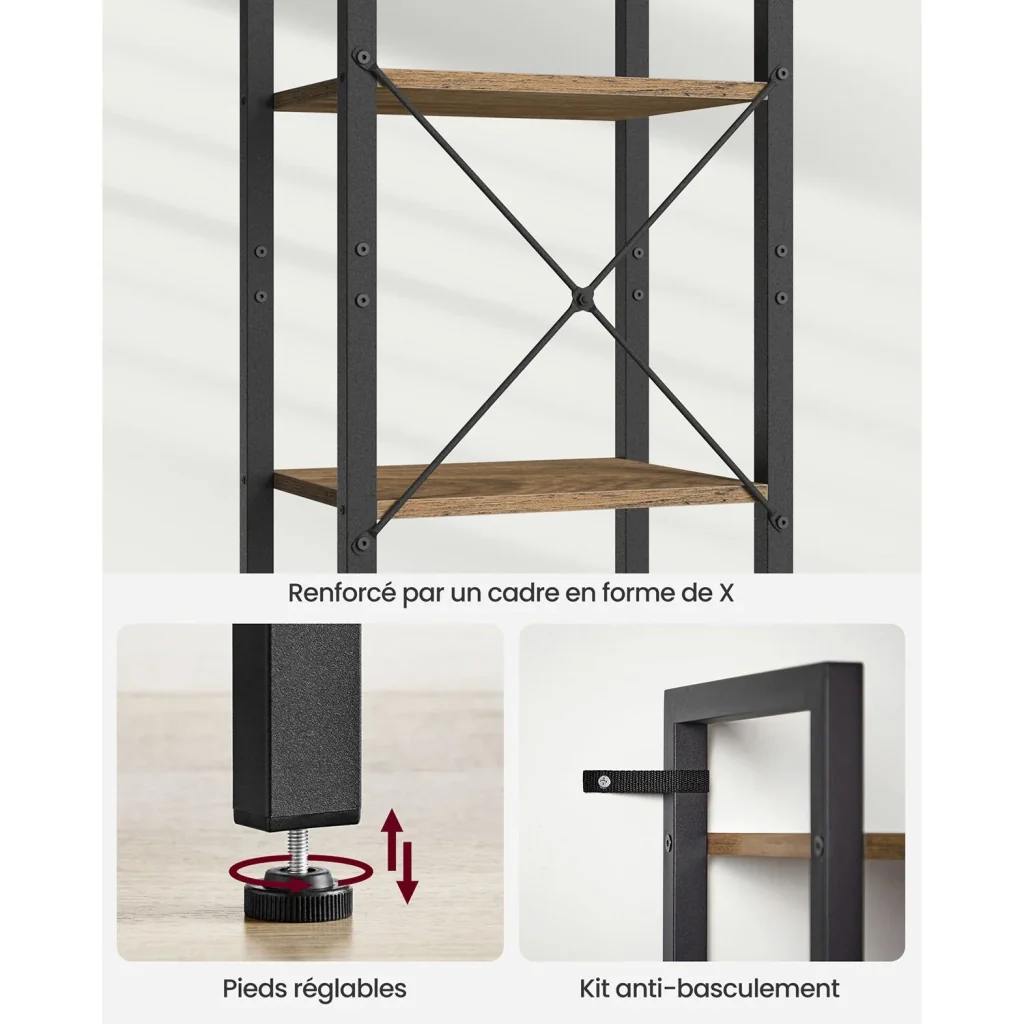 Libreria a 6 ripiani mobile contenitore aperto per ufficio soggiorno camera da letto 40 x 30 x 1786 cm marrone rustico e nero 12_0004188 - Image 2